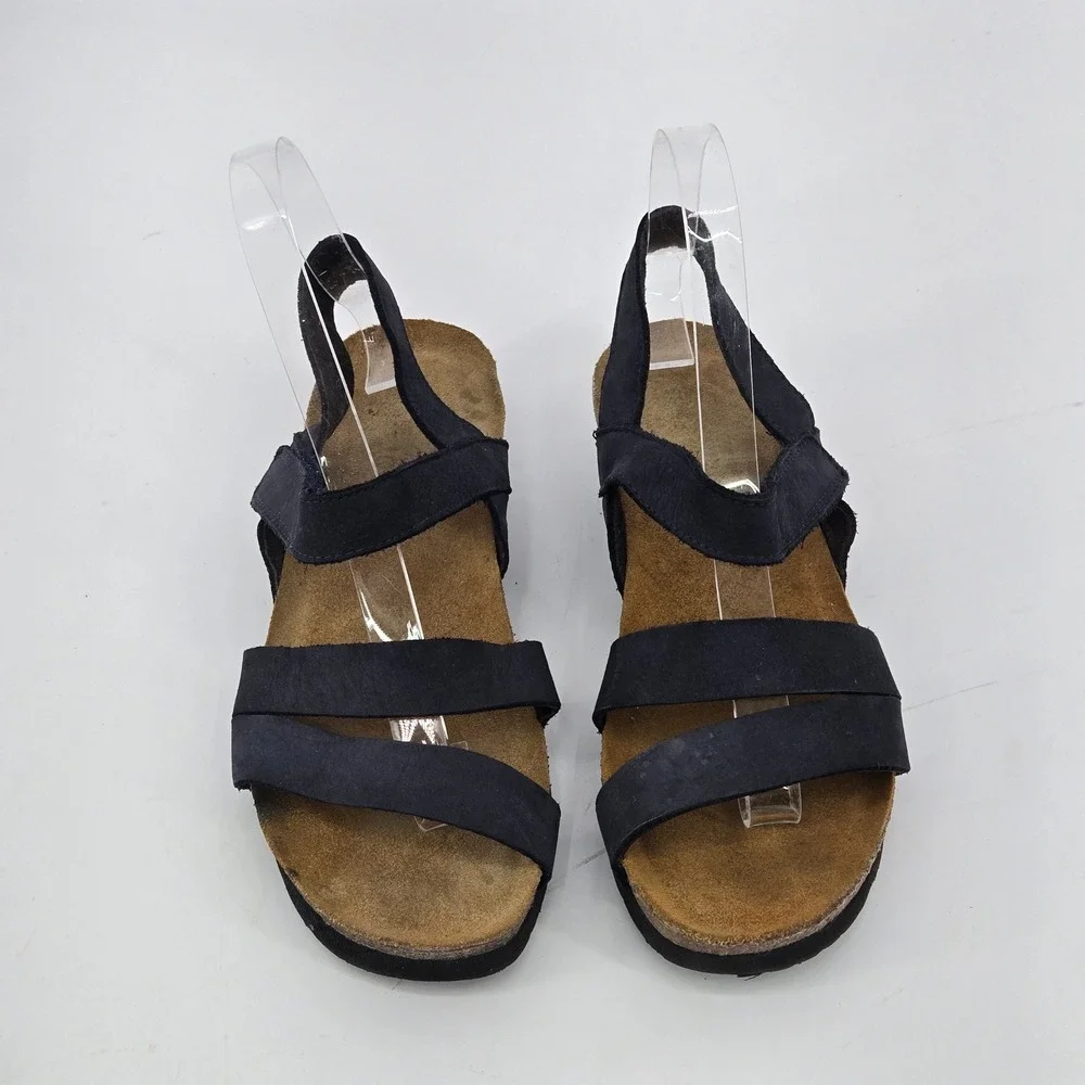 Naot Kayla Black Matte Strappy Cork Wedge Comfort Slingback Sandals Size EU 39